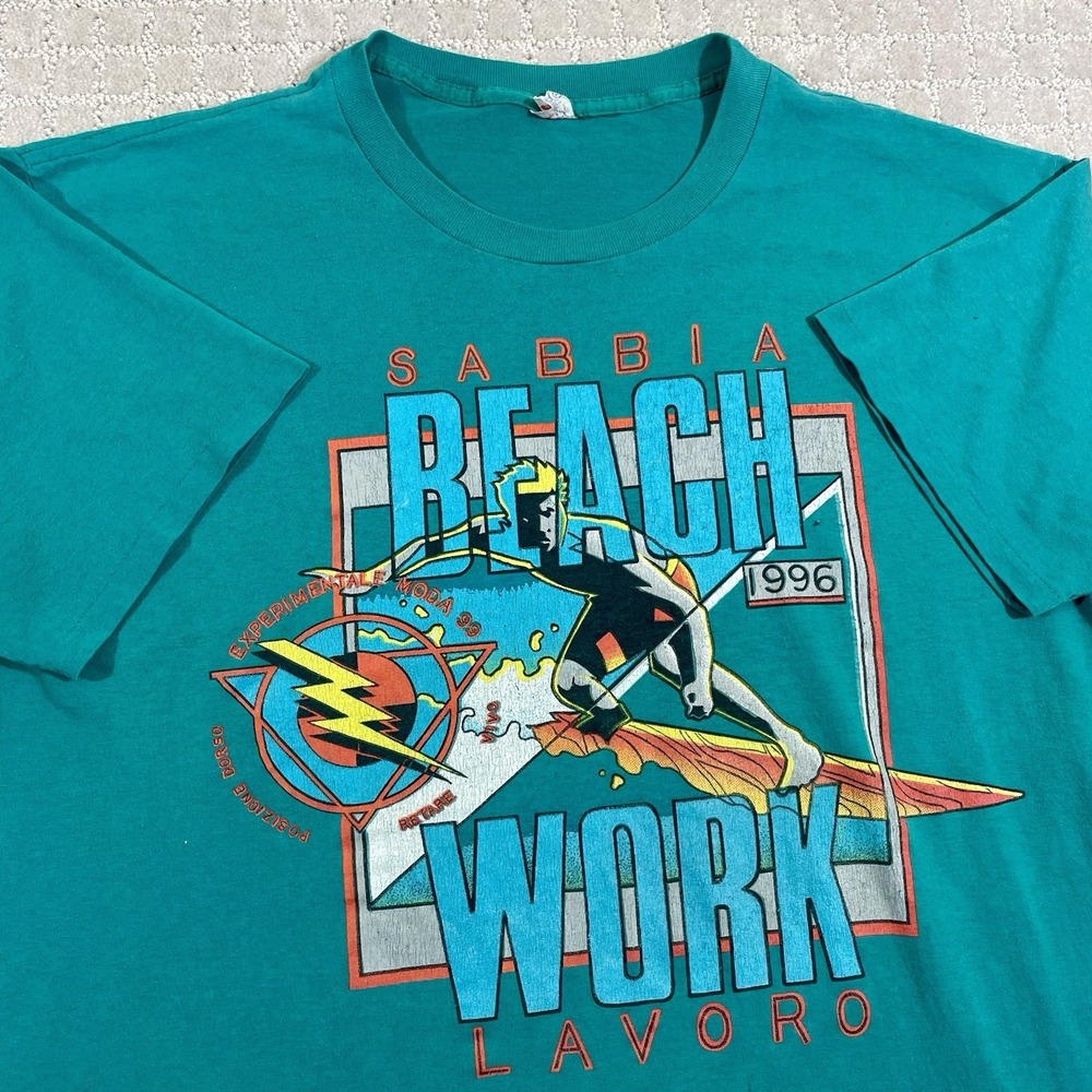 Vintage 1996 Beach Work Surfing‎ Size XL Retro Summer 90s Tshirt